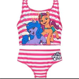 My Little Pony Pink and White Striped Swim 2 pc suit NWT sz 8